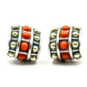 Lagos  Estate Caviar Two Tone Coral Checkerboard Earrings RARE